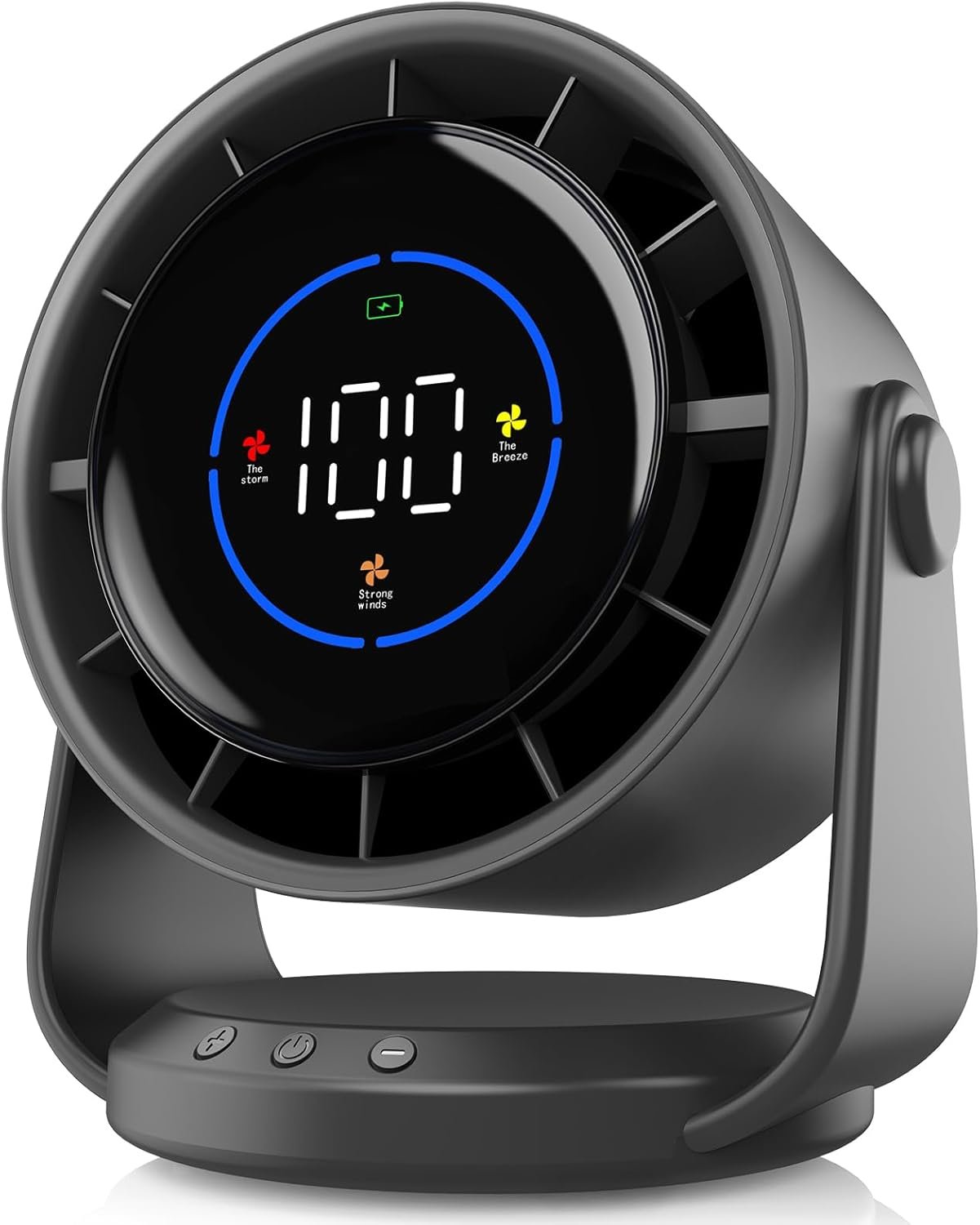 Ventilador de escritorio, ventilador de mesa turbo para dormitorio, pantalla digital de 100 velocidades, bajo ruido, inclinación ajustable de 105°, batería recargable, diseño de pared para el - Imagen 21
