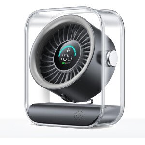 Ventilador de escritorio USB, ventilador de mesa silencioso con flujo de aire turbo, 100 velocidades, pantalla digital, rotación de 90°, pequeños ventiladores de escritorio con batería
