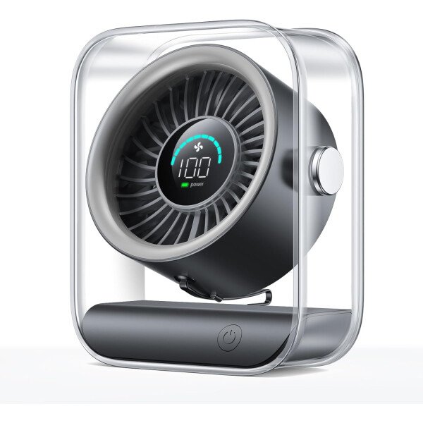 Ventilador de escritorio USB, ventilador de mesa silencioso con flujo de aire turbo, 100 velocidades, pantalla digital, rotación de 90°, pequeños ventiladores de escritorio con batería