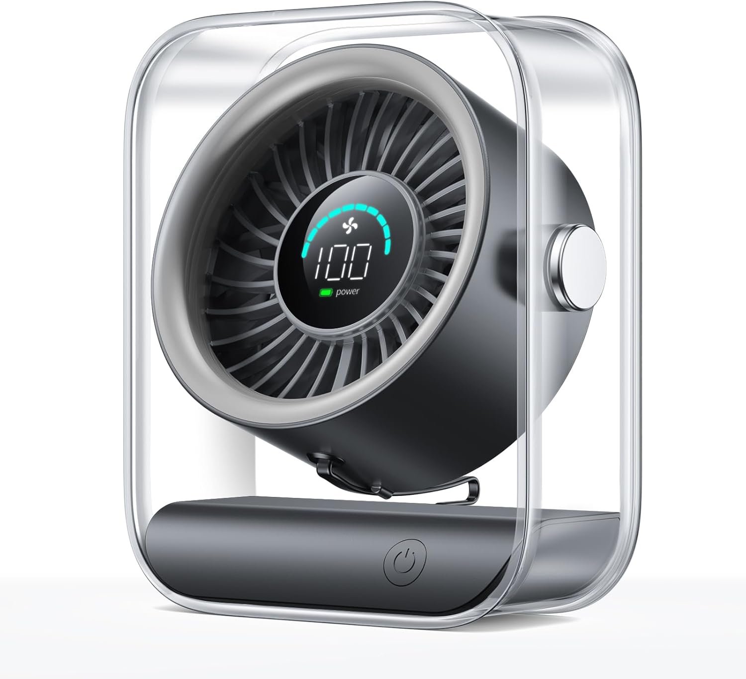 Ventilador de escritorio USB, ventilador de mesa silencioso con flujo de aire turbo, 100 velocidades, pantalla digital, rotación de 90°, pequeños ventiladores de escritorio con batería