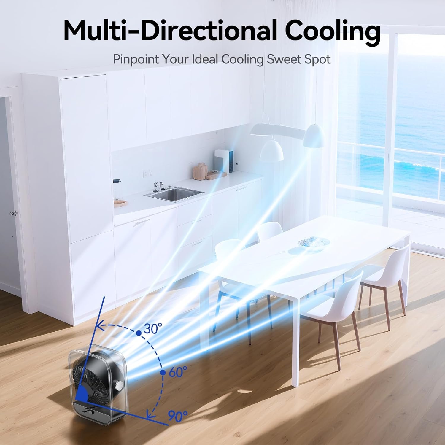 Ventilador de escritorio USB, ventilador de mesa silencioso con flujo de aire turbo, 100 velocidades, pantalla digital, rotación de 90°, pequeños ventiladores de escritorio con batería - Imagen 4