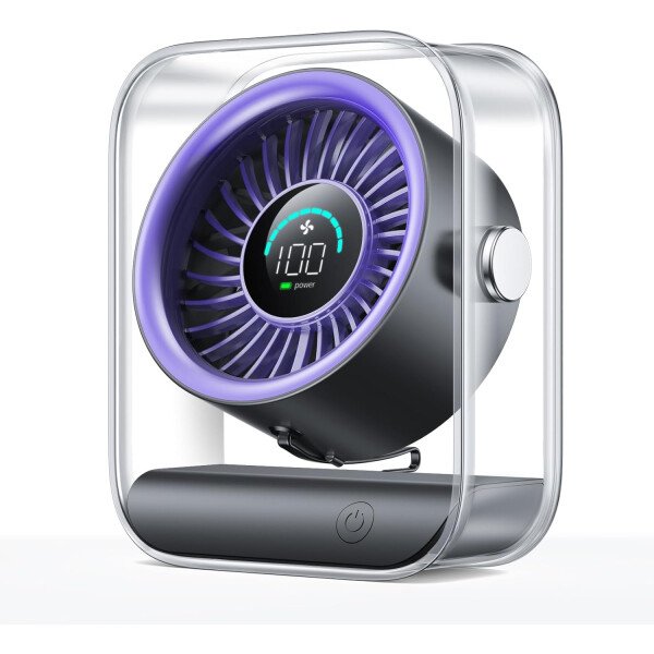 Ventilador de escritorio USB, ventilador de mesa silencioso con flujo de aire turbo, 100 velocidades, pantalla digital, rotación de 90°, pequeños ventiladores de escritorio con batería - Imagen 9