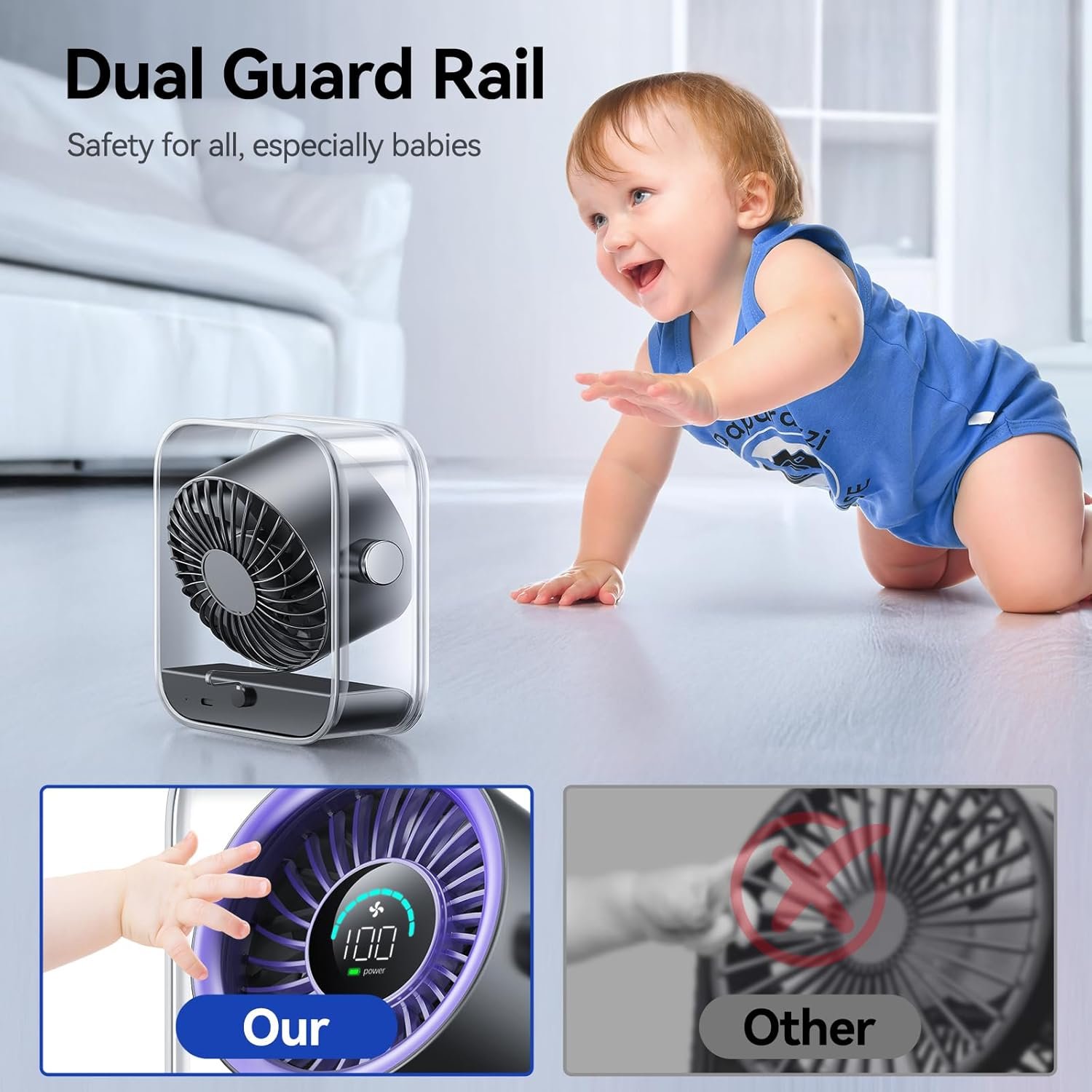 Ventilador de escritorio USB, ventilador de mesa silencioso con flujo de aire turbo, 100 velocidades, pantalla digital, rotación de 90°, pequeños ventiladores de escritorio con batería - Imagen 13