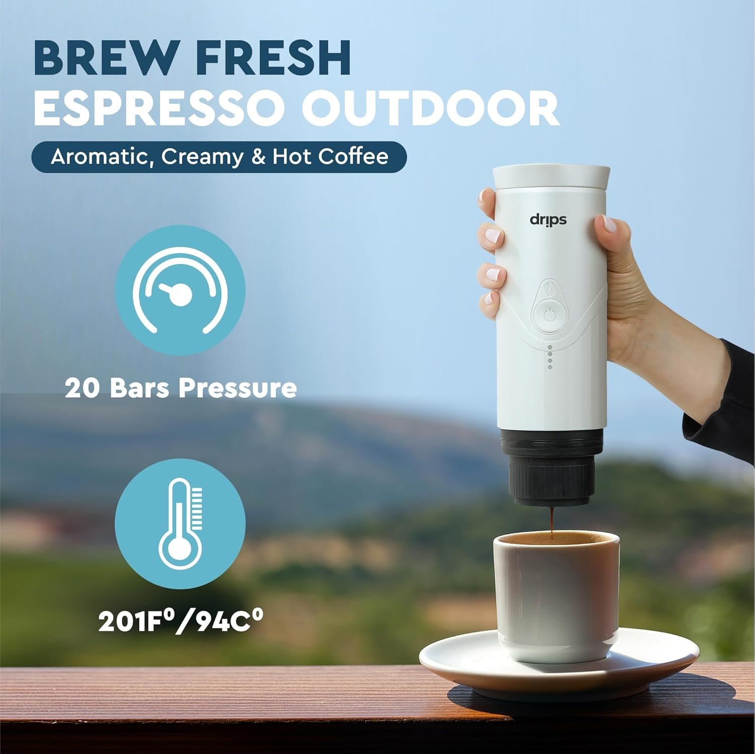 drips Máquina de café espresso eléctrica portátil con autocalentamiento de 3 a 4 minutos, mini cafetera de 20 bares compatible con cápsulas NS y café molido para campamento, viajes, senderismo, - Imagen 3