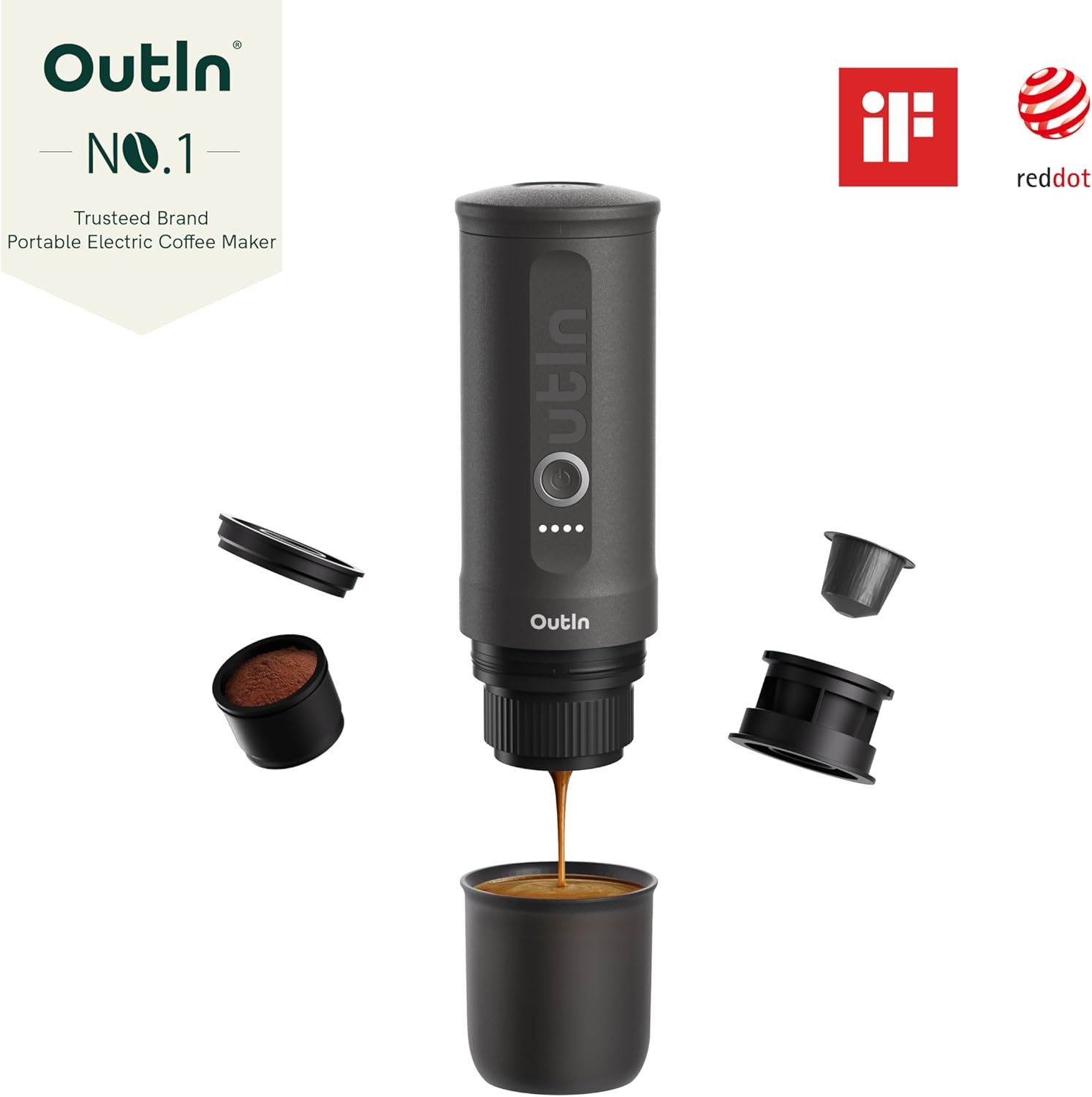 OutIn Máquina de café espresso eléctrica portátil nano, cafetera de viaje para camping, cafetera de auto con calentamiento automático con USB-C, con café molido y cápsula NS para RV, senderismo - Imagen 2