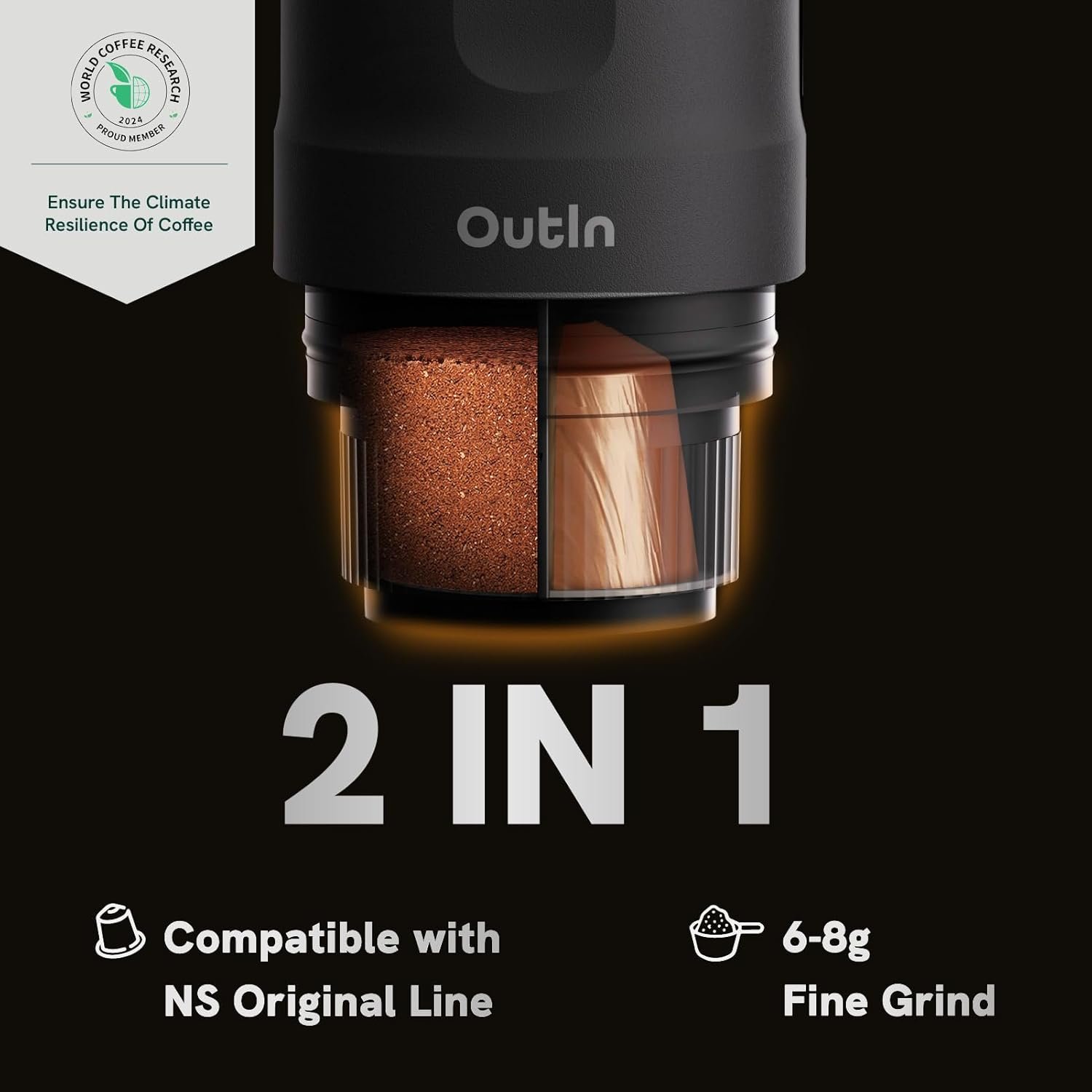 OutIn Máquina de café espresso eléctrica portátil nano, cafetera de viaje para camping, cafetera de auto con calentamiento automático con USB-C, con café molido y cápsula NS para RV, senderismo - Imagen 13