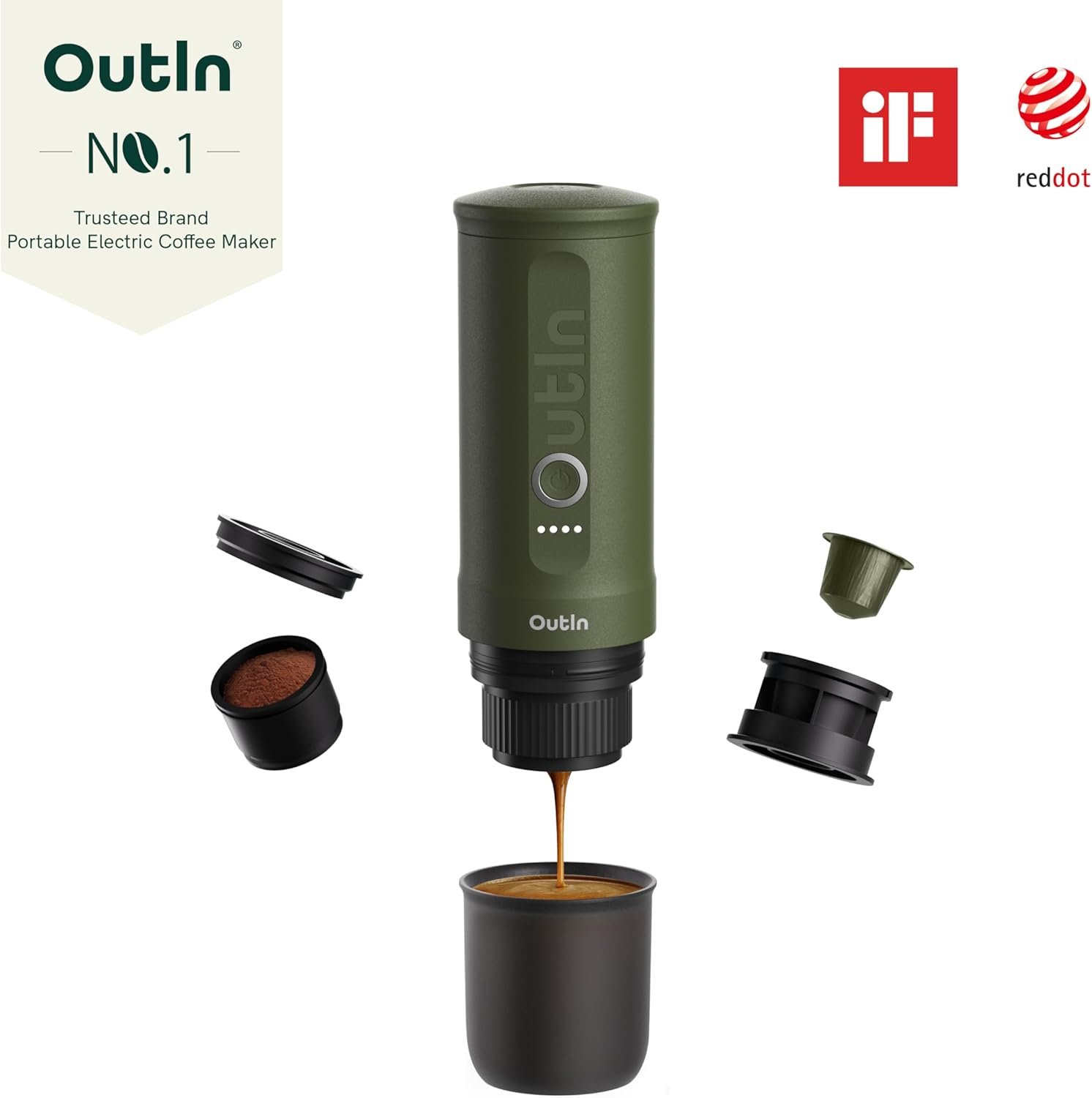 OutIn Máquina de café espresso eléctrica portátil nano, cafetera de viaje para camping, cafetera de auto con calentamiento automático con USB-C, con café molido y cápsula NS para RV, senderismo - Imagen 16