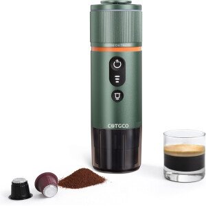 Máquina de café espresso portátil: 12V eléctrica de viaje Expresso Maker - Autocalentamiento 8 tazas funciona con pilas compatible con cápsulas Nespresso - para camping, viajes, caravana,