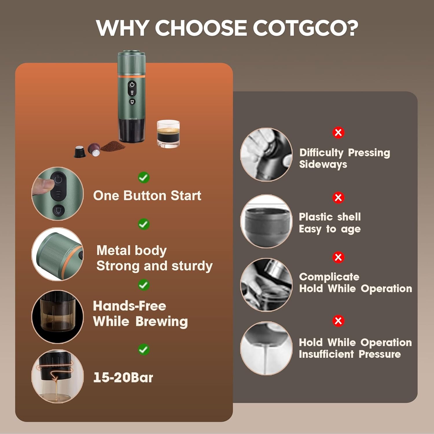 Máquina de café espresso portátil: 12V eléctrica de viaje Expresso Maker - Autocalentamiento 8 tazas funciona con pilas compatible con cápsulas Nespresso - para camping, viajes, caravana, - Imagen 3