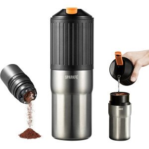 Cafetera portátil para verter, molinillo eléctrico recargable con rebaba cónica de acero inoxidable, kit integrado de preparación manual con filtro de acero inoxidable gotero y tazas de viaje, para