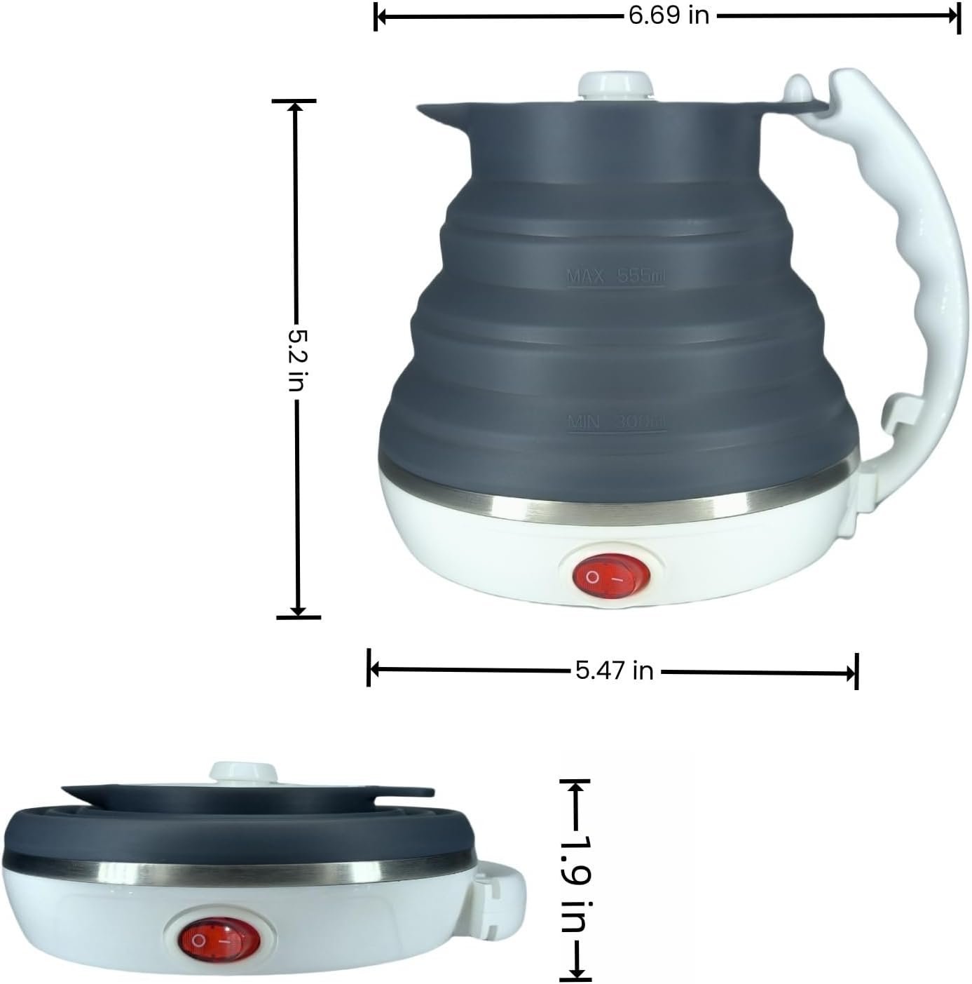 Hervidor eléctrico de viaje pequeño, hervidor eléctrico Collpasible, hervidor de té portátil + gotero plegable sin papel para verter sobre café, cafetera de viaje, taza individual (negro) - Imagen 2