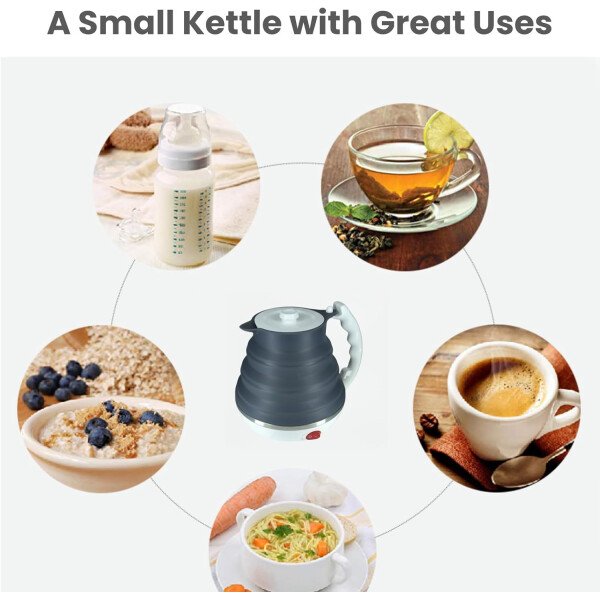 Hervidor eléctrico de viaje pequeño, hervidor eléctrico Collpasible, hervidor de té portátil + gotero plegable sin papel para verter sobre café, cafetera de viaje, taza individual (negro) - Imagen 3
