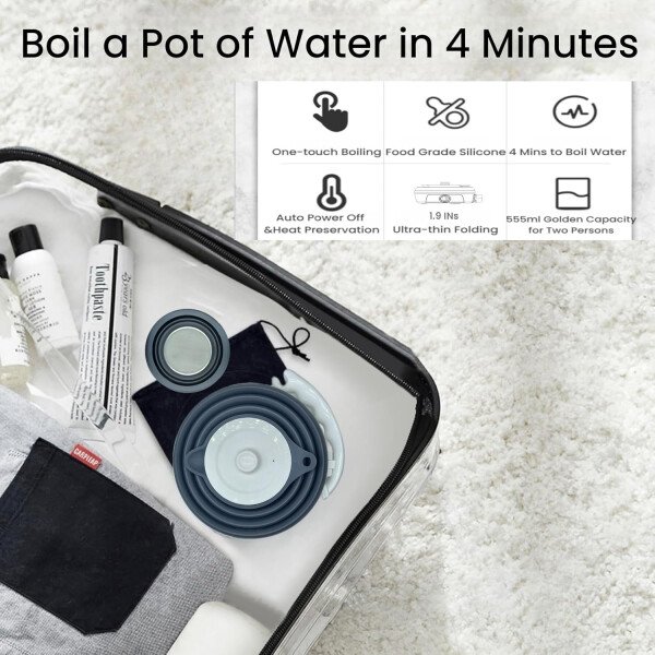 Hervidor eléctrico de viaje pequeño, hervidor eléctrico Collpasible, hervidor de té portátil + gotero plegable sin papel para verter sobre café, cafetera de viaje, taza individual (negro) - Imagen 5