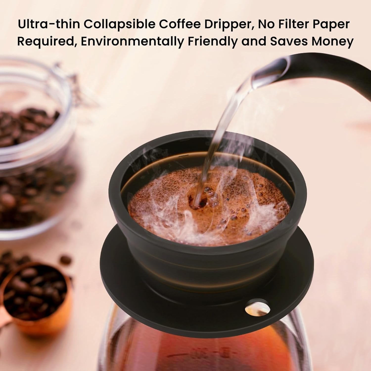 Hervidor eléctrico de viaje pequeño, hervidor eléctrico Collpasible, hervidor de té portátil + gotero plegable sin papel para verter sobre café, cafetera de viaje, taza individual (negro) - Imagen 6