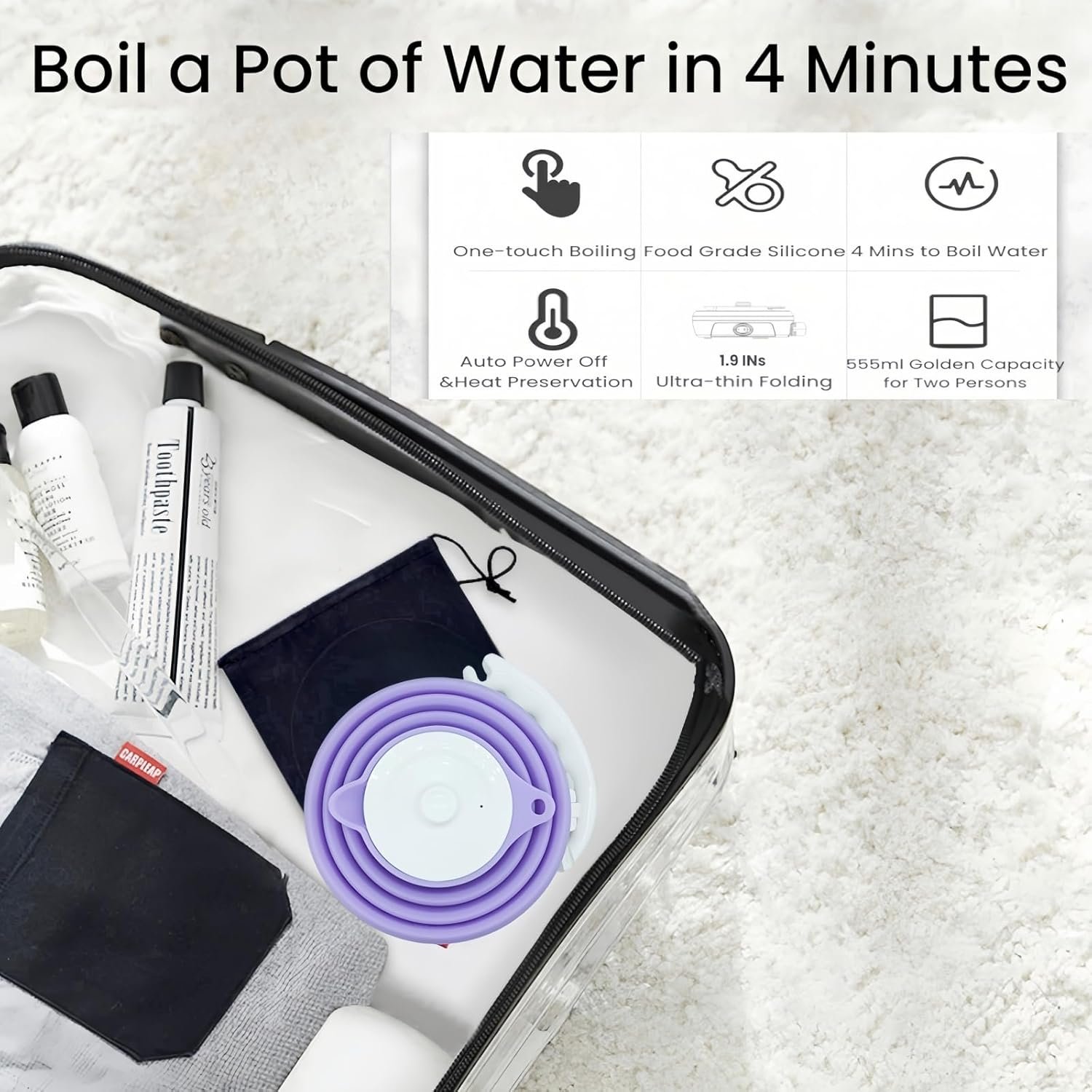 Hervidor eléctrico de viaje pequeño, hervidor eléctrico Collpasible, hervidor de té portátil + gotero plegable sin papel para verter sobre café, cafetera de viaje, taza individual (negro) - Imagen 19