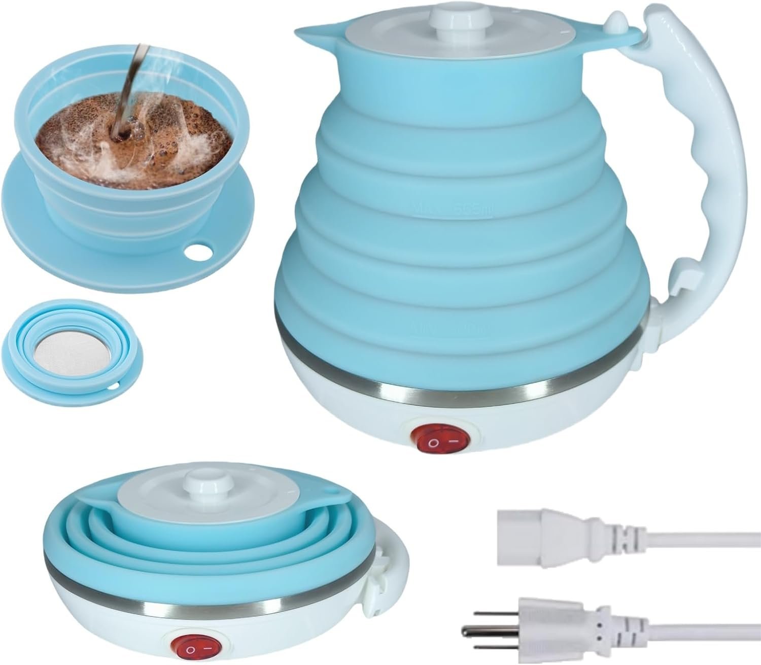 Hervidor eléctrico de viaje pequeño, hervidor eléctrico Collpasible, hervidor de té portátil + gotero plegable sin papel para verter sobre café, cafetera de viaje, taza individual (negro) - Imagen 22