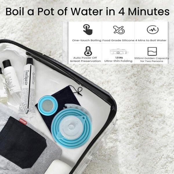 Hervidor eléctrico de viaje pequeño, hervidor eléctrico Collpasible, hervidor de té portátil + gotero plegable sin papel para verter sobre café, cafetera de viaje, taza individual (negro) - Imagen 25