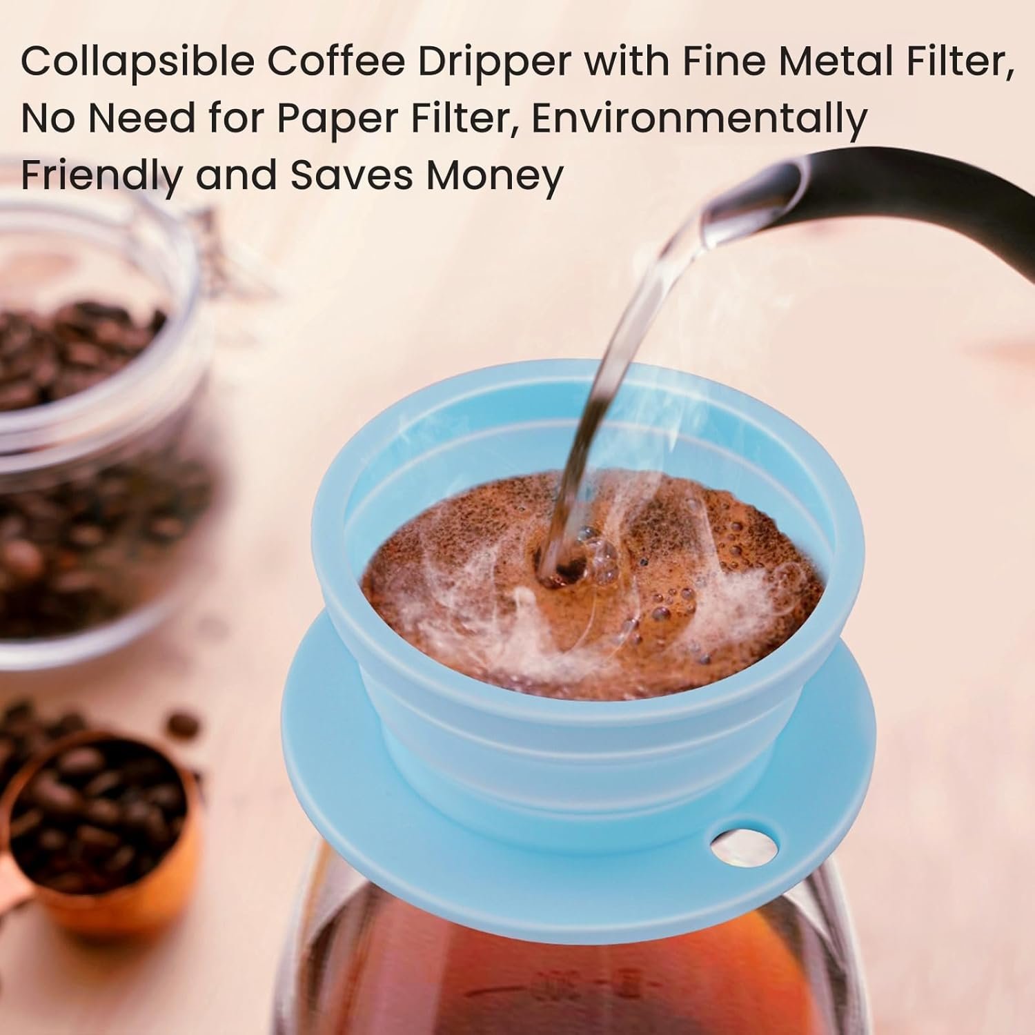 Hervidor eléctrico de viaje pequeño, hervidor eléctrico Collpasible, hervidor de té portátil + gotero plegable sin papel para verter sobre café, cafetera de viaje, taza individual (negro) - Imagen 26