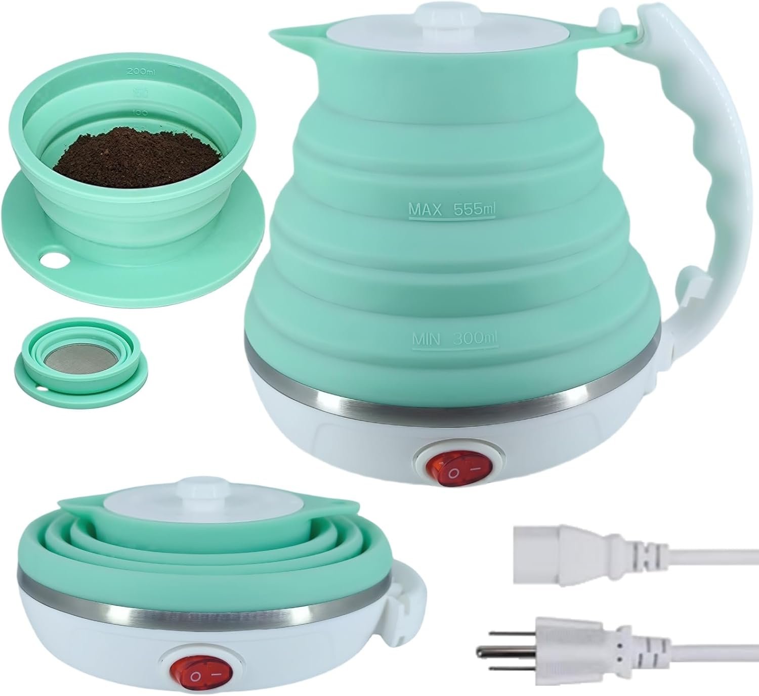 Hervidor eléctrico de viaje pequeño, hervidor eléctrico Collpasible, hervidor de té portátil + gotero plegable sin papel para verter sobre café, cafetera de viaje, taza individual (negro) - Imagen 30