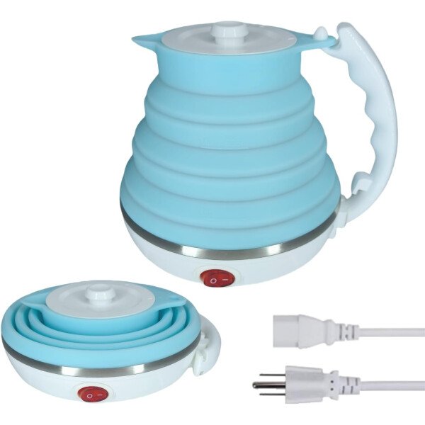 Hervidor eléctrico de viaje pequeño, hervidor eléctrico Collpasible, hervidor de té portátil + gotero plegable sin papel para verter sobre café, cafetera de viaje, taza individual (negro) - Imagen 35