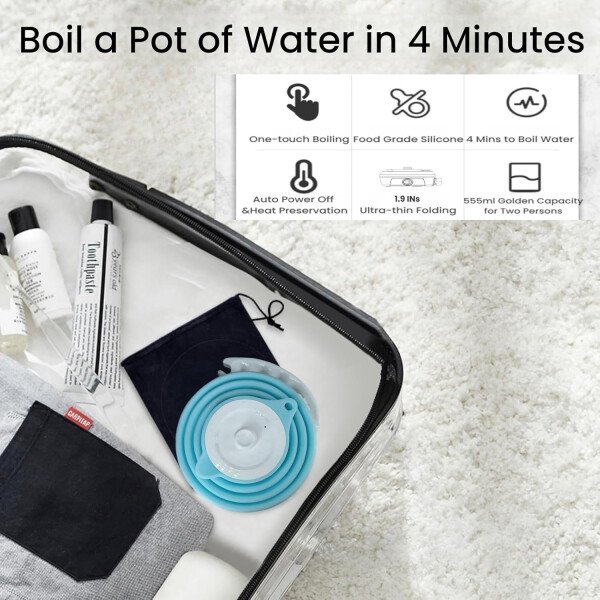 Hervidor eléctrico de viaje pequeño, hervidor eléctrico Collpasible, hervidor de té portátil + gotero plegable sin papel para verter sobre café, cafetera de viaje, taza individual (negro) - Imagen 37