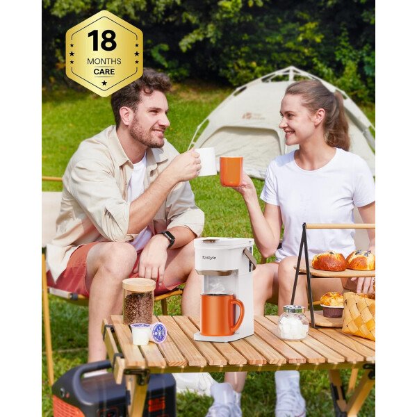 Cafetera de una sola taza, para tazas K y molidos, mini cafetera con mango portátil, tamaño de preparación de 6 a 12 onzas, para viajes, camping, oficina, RV y dormitorio, 120 V, negro y - Imagen 10