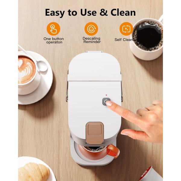 Cafetera de una sola taza, para tazas K y molidos, mini cafetera con mango portátil, tamaño de preparación de 6 a 12 onzas, para viajes, camping, oficina, RV y dormitorio, 120 V, negro y - Imagen 15