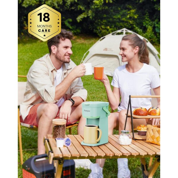 Cafetera de una sola taza, para tazas K y molidos, mini cafetera con mango portátil, tamaño de preparación de 6 a 12 onzas, para viajes, camping, oficina, RV y dormitorio, 120 V, negro y - Imagen 17