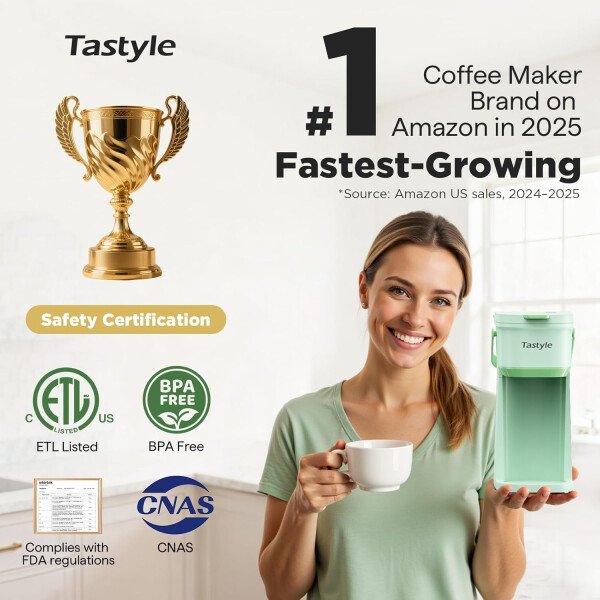 Cafetera de una sola taza, para tazas K y molidos, mini cafetera con mango portátil, tamaño de preparación de 6 a 12 onzas, para viajes, camping, oficina, RV y dormitorio, 120 V, negro y - Imagen 20