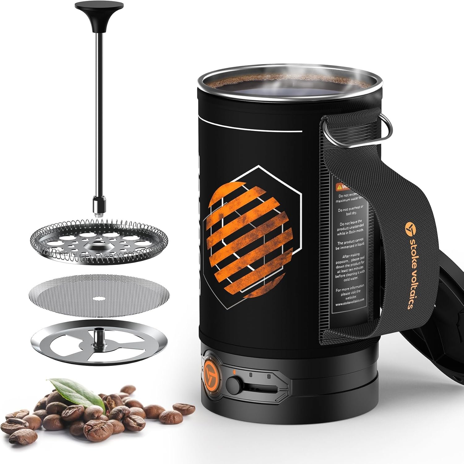 Cafetera eléctrica de prensa francesa, 120 V para hervir agua y café de prensa 2 en 1, diseño portátil para viajes, campamento, listo para preparar 6 minutos