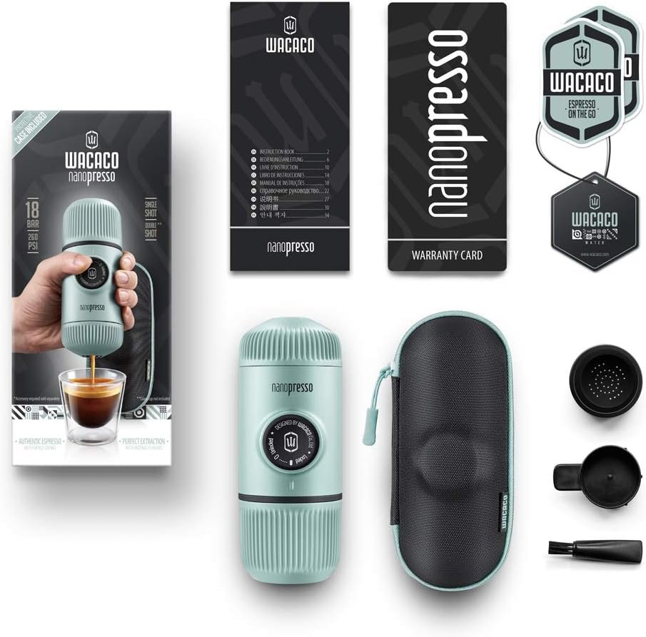 WACACO Nanopresso - Cafetera de café portátil con funda, mini cafetera de viaje, perfecta para camping, viajes y oficina (elementos azul ártico) - Imagen 8