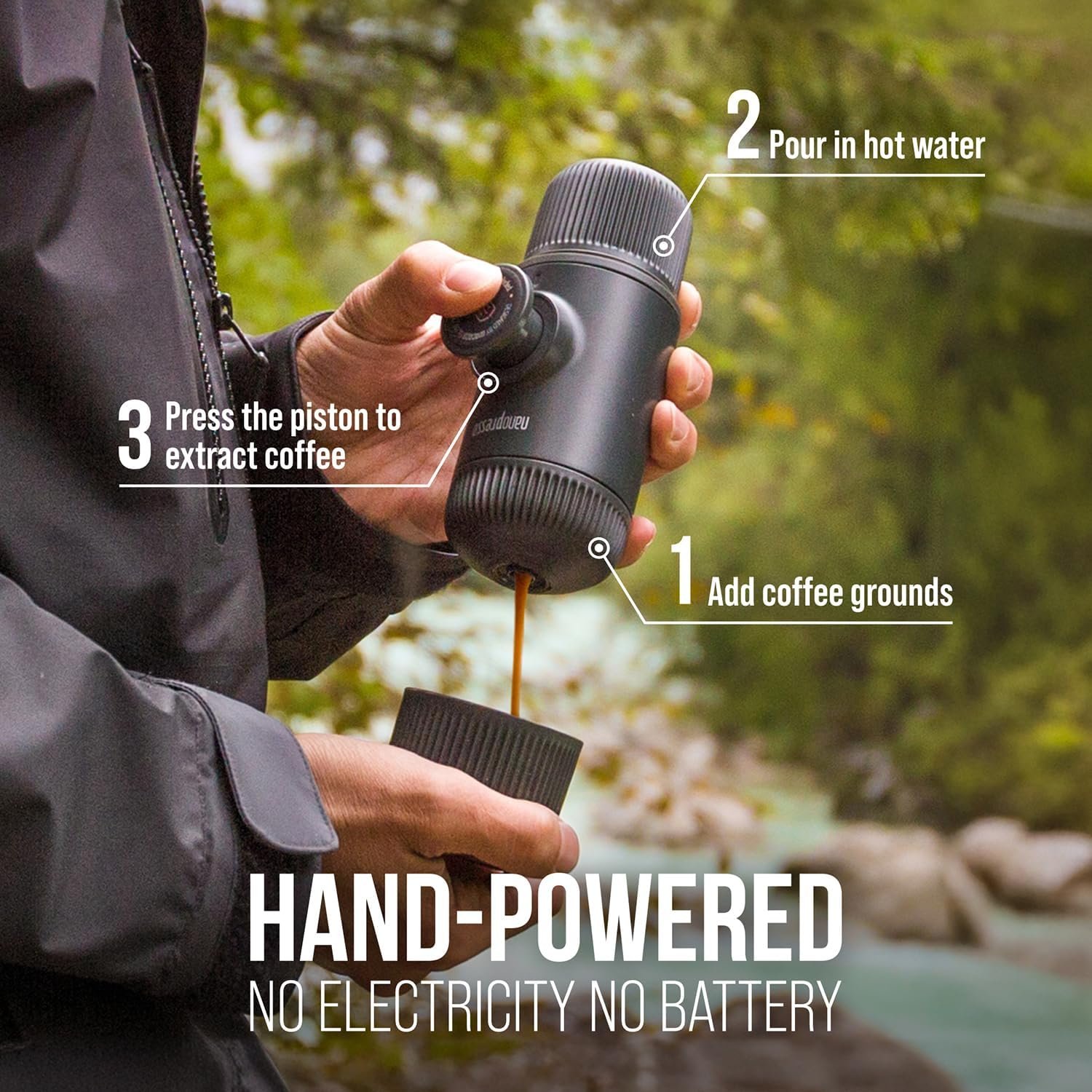 WACACO Nanopresso - Cafetera de café portátil con funda, mini cafetera de viaje, perfecta para camping, viajes y oficina (elementos azul ártico) - Imagen 19