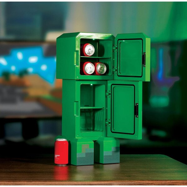 Ukonic Minecraft Legends Creeper - Mini refrigerador de 8 litros, capacidad para 12 latas, luces LED, enfriador termoeléctrico CA/CC, estantes extraíbles, compacto para dormitorio, oficina, juegos - Imagen 2