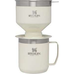 Stanley Perfect Brew - Juego de taza de campamento de 12 onzas con tapa incluida, cafetera de goteo con filtro reutilizable, acero inoxidable aislado sin BPA, color crema brillante