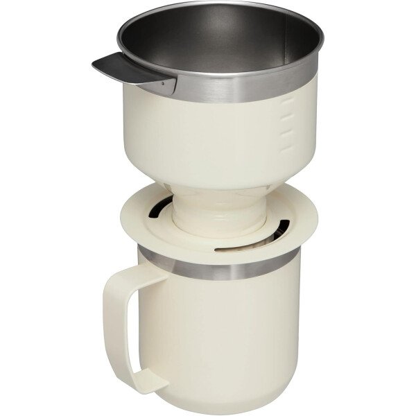 Stanley Perfect Brew - Juego de taza de campamento de 12 onzas con tapa incluida, cafetera de goteo con filtro reutilizable, acero inoxidable aislado sin BPA, color crema brillante - Imagen 3