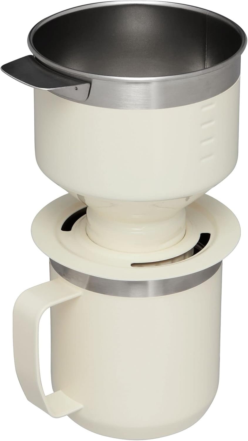 Stanley Perfect Brew - Juego de taza de campamento de 12 onzas con tapa incluida, cafetera de goteo con filtro reutilizable, acero inoxidable aislado sin BPA, color crema brillante - Imagen 3