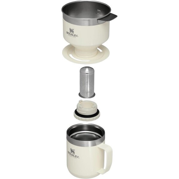 Stanley Perfect Brew - Juego de taza de campamento de 12 onzas con tapa incluida, cafetera de goteo con filtro reutilizable, acero inoxidable aislado sin BPA, color crema brillante - Imagen 4