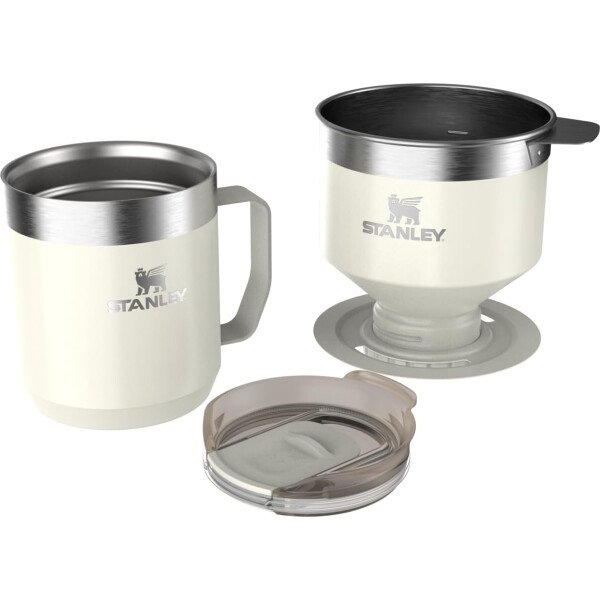 Stanley Perfect Brew - Juego de taza de campamento de 12 onzas con tapa incluida, cafetera de goteo con filtro reutilizable, acero inoxidable aislado sin BPA, color crema brillante - Imagen 7