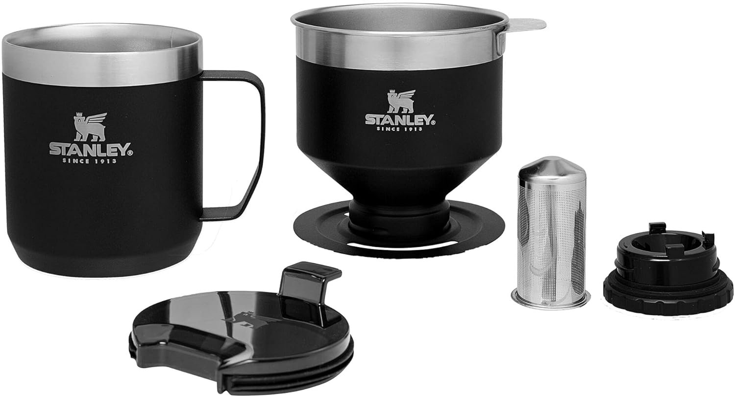 Stanley Perfect Brew - Juego de taza de campamento de 12 onzas con tapa incluida, cafetera de goteo con filtro reutilizable, acero inoxidable aislado sin BPA, color crema brillante - Imagen 28