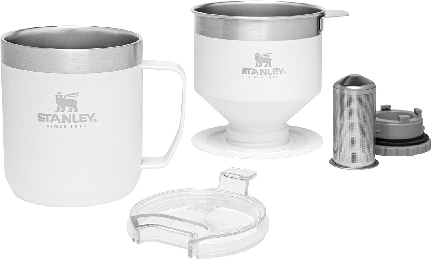 Stanley Perfect Brew - Juego de taza de campamento de 12 onzas con tapa incluida, cafetera de goteo con filtro reutilizable, acero inoxidable aislado sin BPA, color crema brillante - Imagen 34