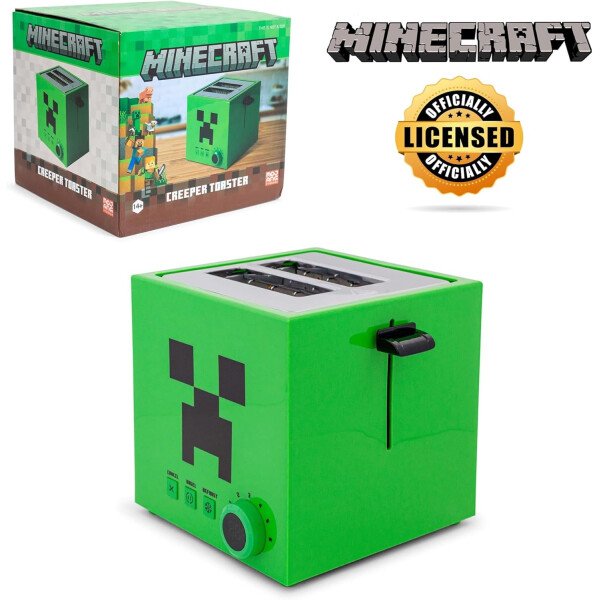 Minecraft Green Creeper - Tostadora de 2 rebanadas para bagels, waffles y panes, cuenta con 6 ajustes con opción de descongelación | Imprime el símbolo de enredadera en el pan - Imagen 2