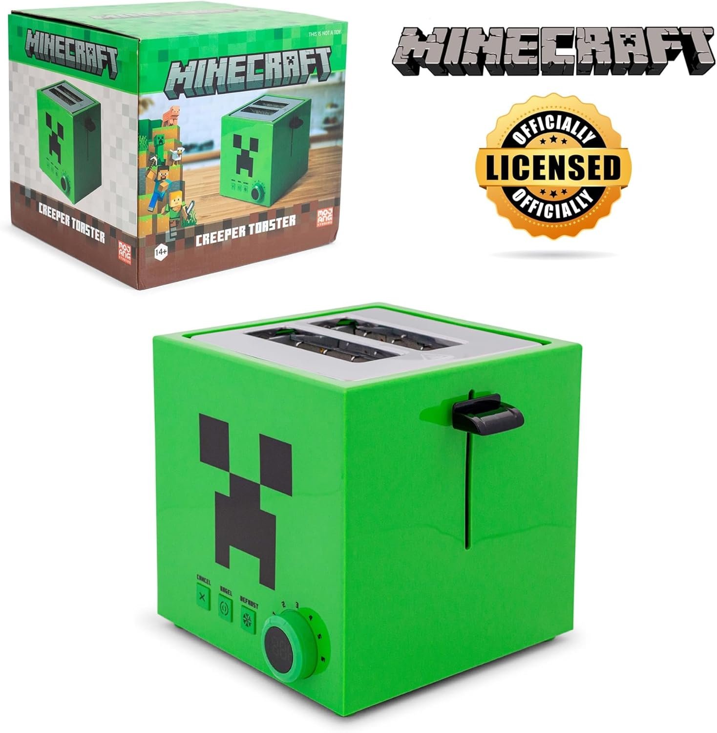 Minecraft Green Creeper - Tostadora de 2 rebanadas para bagels, waffles y panes, cuenta con 6 ajustes con opción de descongelación | Imprime el símbolo de enredadera en el pan - Imagen 2