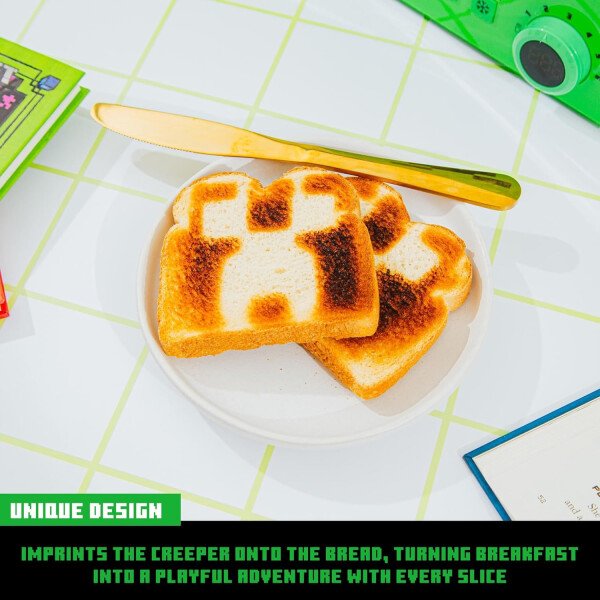 Minecraft Green Creeper - Tostadora de 2 rebanadas para bagels, waffles y panes, cuenta con 6 ajustes con opción de descongelación | Imprime el símbolo de enredadera en el pan - Imagen 4