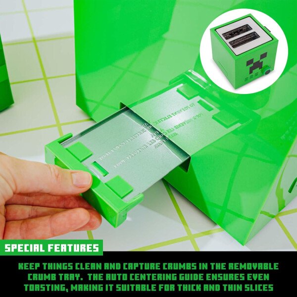Minecraft Green Creeper - Tostadora de 2 rebanadas para bagels, waffles y panes, cuenta con 6 ajustes con opción de descongelación | Imprime el símbolo de enredadera en el pan - Imagen 7