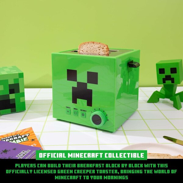 Minecraft Green Creeper - Tostadora de 2 rebanadas para bagels, waffles y panes, cuenta con 6 ajustes con opción de descongelación | Imprime el símbolo de enredadera en el pan - Imagen 9