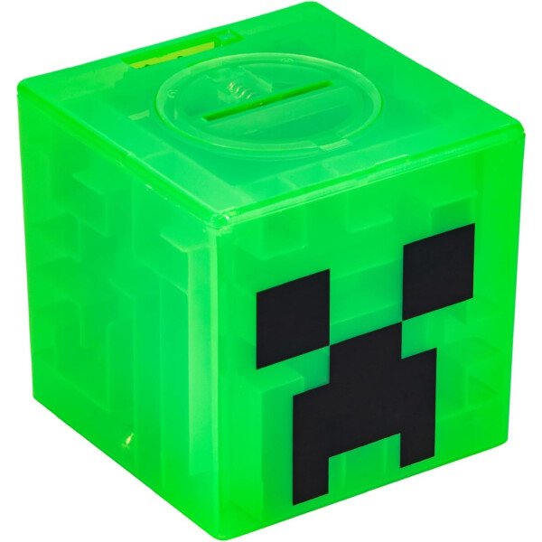 Paladone Minecraft Creeper Maze Safe, completa el laberinto para desbloquear dinero, divertido juguete coleccionable de bloques de Minecraft y alcancía para niños, viene con calcomanías decorativas
