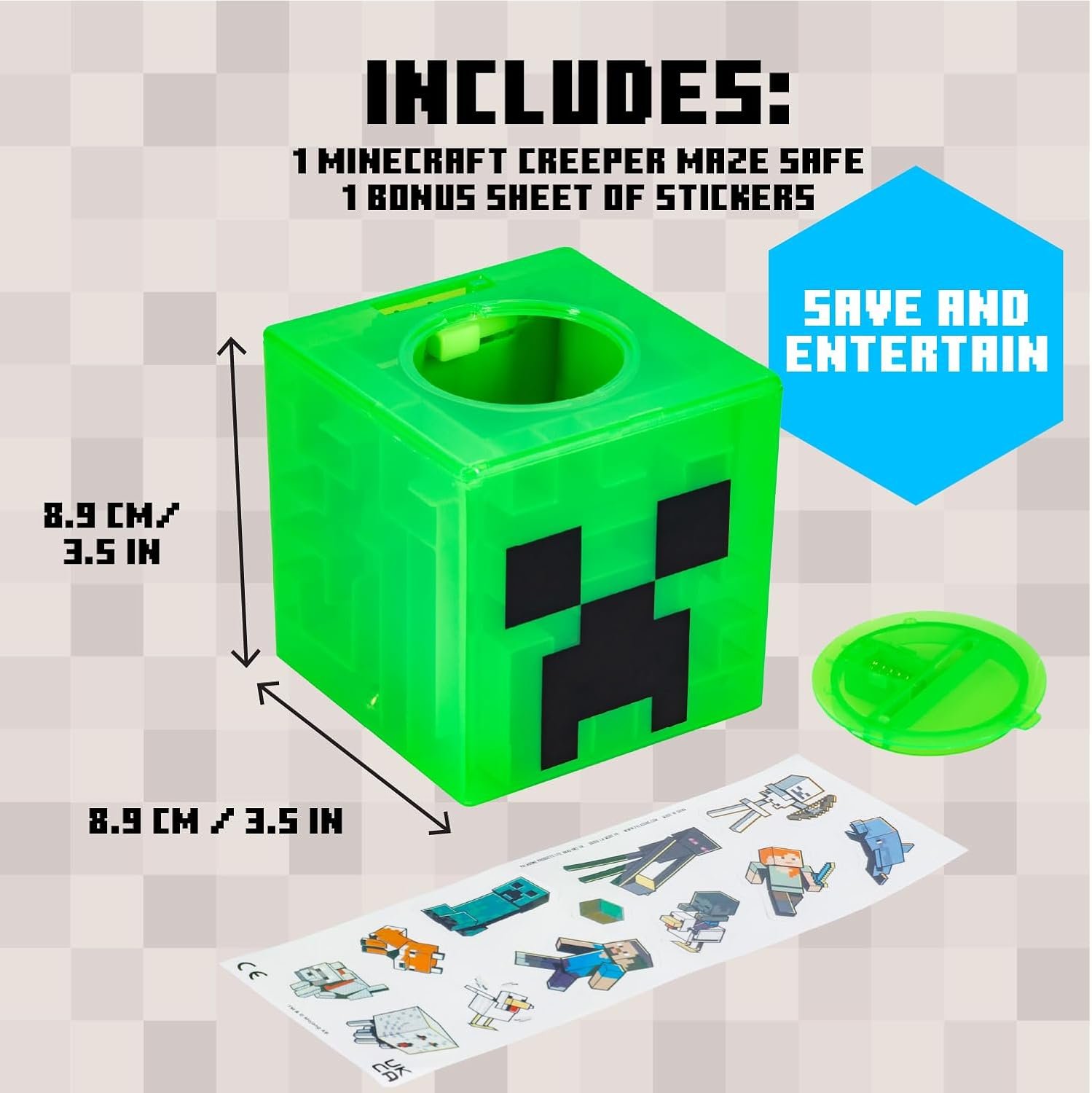 Paladone Minecraft Creeper Maze Safe, completa el laberinto para desbloquear dinero, divertido juguete coleccionable de bloques de Minecraft y alcancía para niños, viene con calcomanías decorativas - Imagen 3