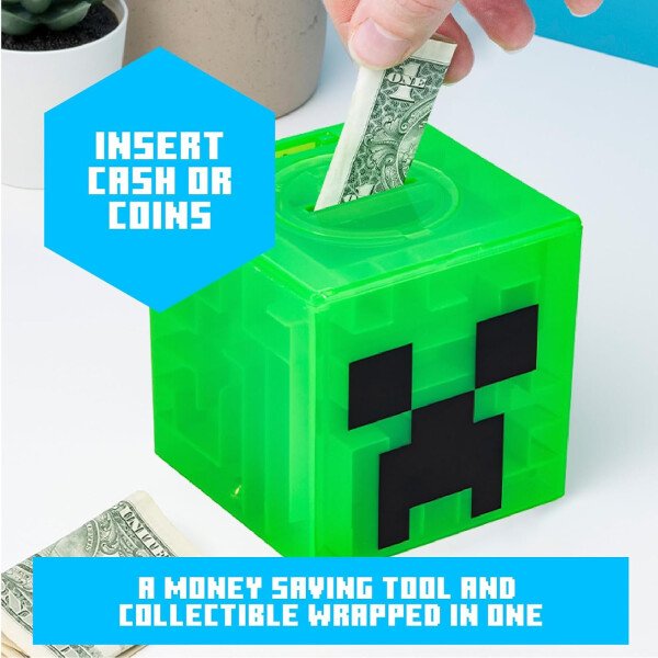 Paladone Minecraft Creeper Maze Safe, completa el laberinto para desbloquear dinero, divertido juguete coleccionable de bloques de Minecraft y alcancía para niños, viene con calcomanías decorativas - Imagen 4