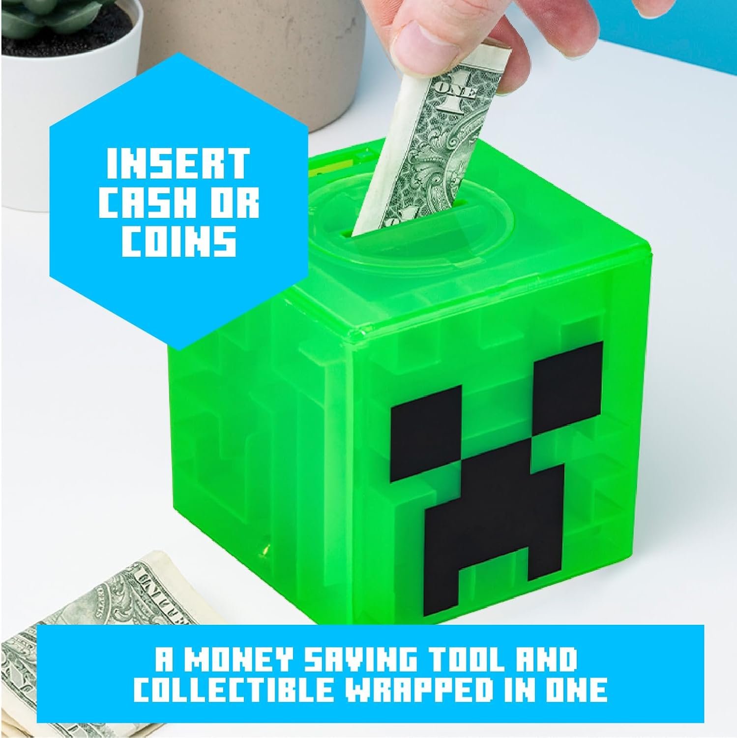 Paladone Minecraft Creeper Maze Safe, completa el laberinto para desbloquear dinero, divertido juguete coleccionable de bloques de Minecraft y alcancía para niños, viene con calcomanías decorativas - Imagen 4