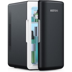 AstroAI Mini refrigerador de 2.0 generación, 6 litros/8 latas, refrigerador de maquillaje para el cuidado de la piel, 110 V CA/12 V CC, enfriador termoeléctrico portátil y calentador pequeño para